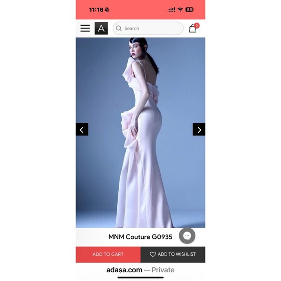 MNM Couture G0935 Off-Shoulder Pink Gown With Floral Ruffle Detail & High Slit - Picture 6 of 13